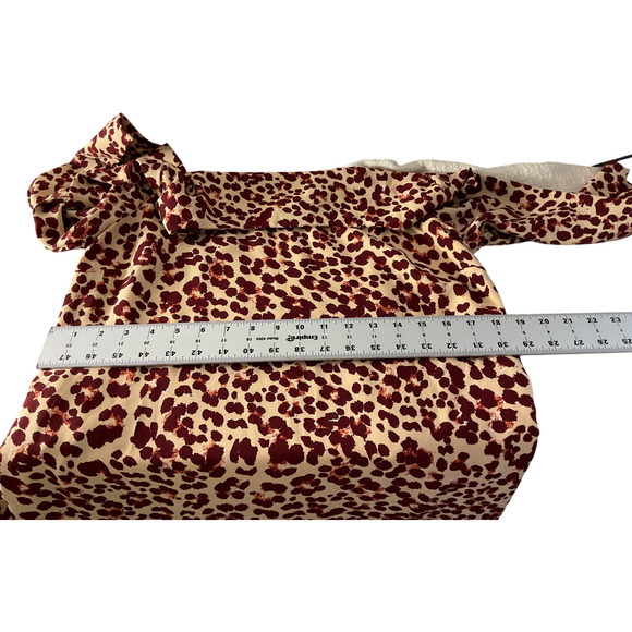 H&M Women's Dress Size 8 Soft Leopard Print 3/4 Sleeve Tie Waist Cream Red - Picture 5 of 13